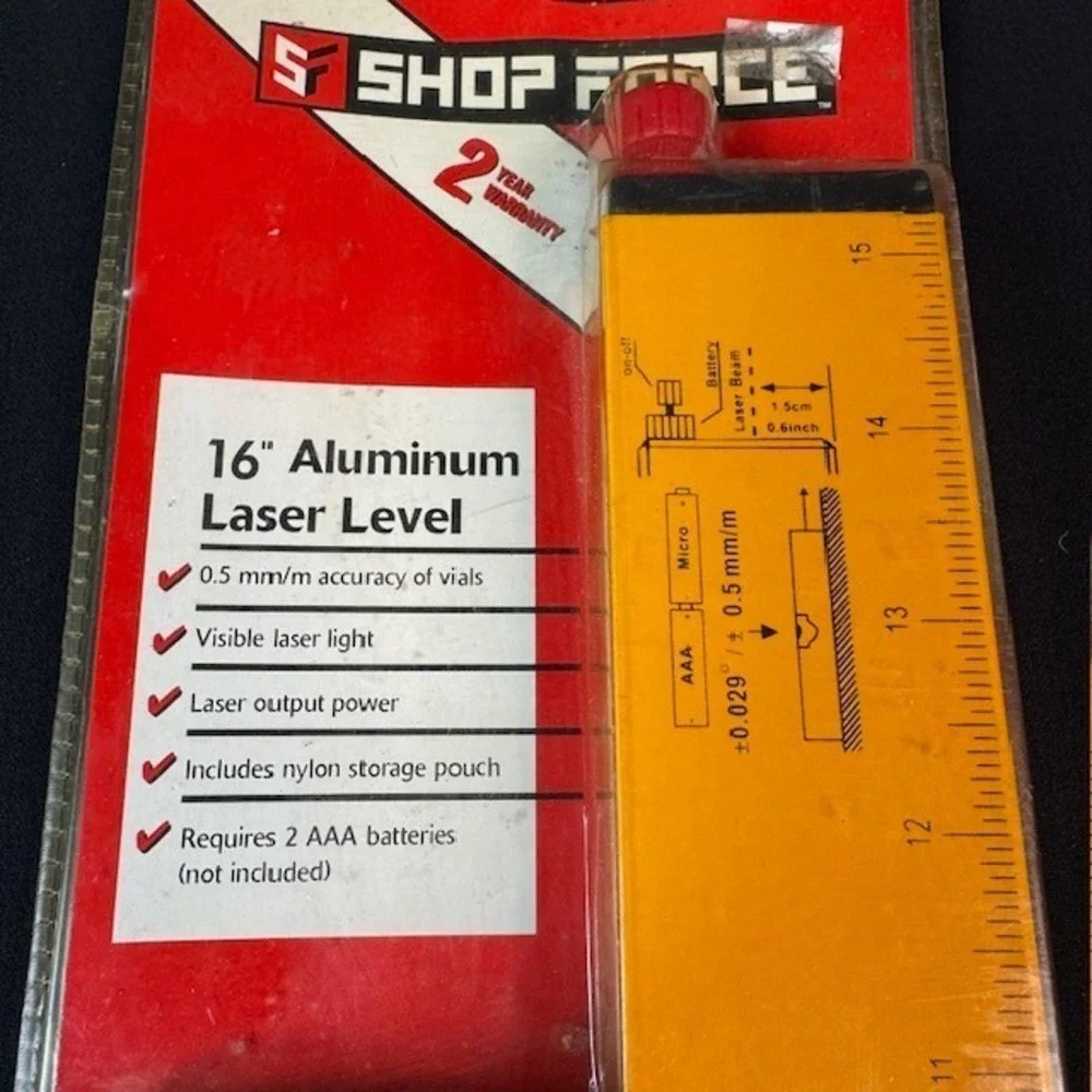 Shop Force 16 inch Laser Level Bubble Level Combo Vintage NEW